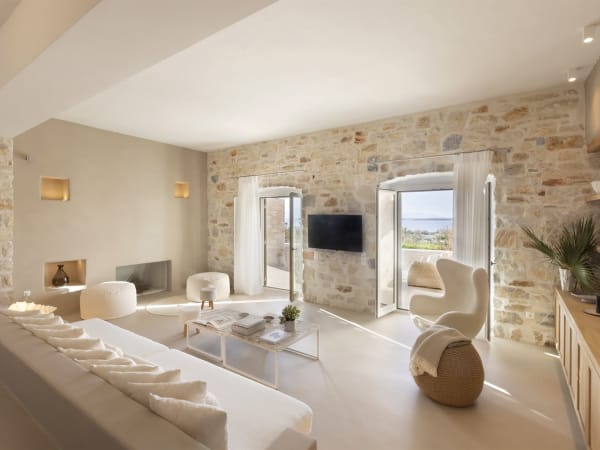 The luminous, beautifully finished living area in the main house.